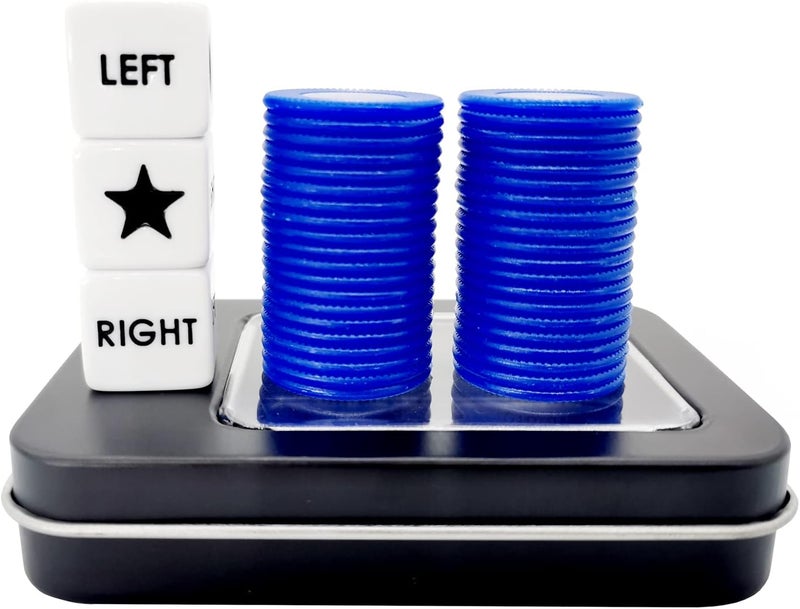 Ahoper Left Right Center Dice Game Prime Set with 3 Dices + 40 Chips. Left on The Product Means Pass 1 chip to The Left, Right on The Product Means Pass 1 chip to The Right.(Blue) - Image 1